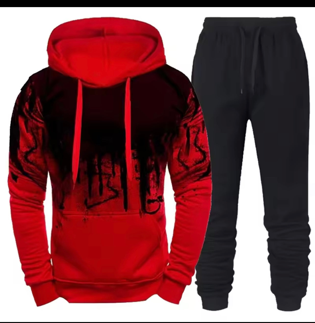 New Trendy Printed Hoodie Set for Men, Featuring a Large Size Hooded Sweatshirt Perfect for Autumn And Winter Casual Sports, Plus Size