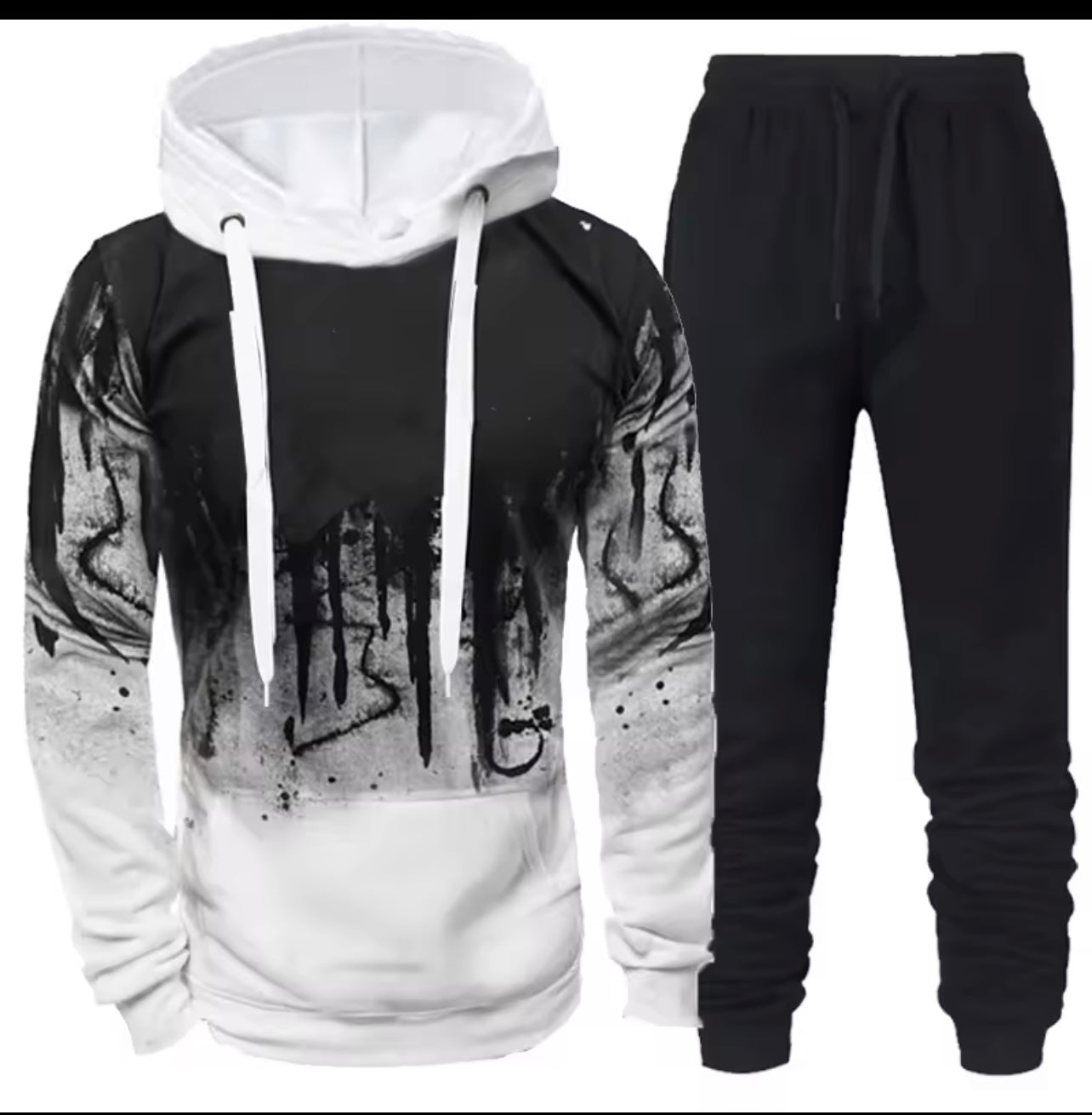New Trendy Printed Hoodie Set for Men, Featuring a Large Size Hooded Sweatshirt Perfect for Autumn And Winter Casual Sports, Plus Size