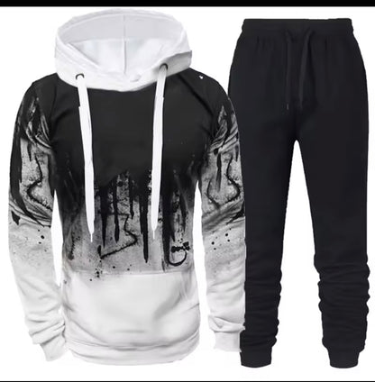 New Trendy Printed Hoodie Set for Men, Featuring a Large Size Hooded Sweatshirt Perfect for Autumn And Winter Casual Sports, Plus Size