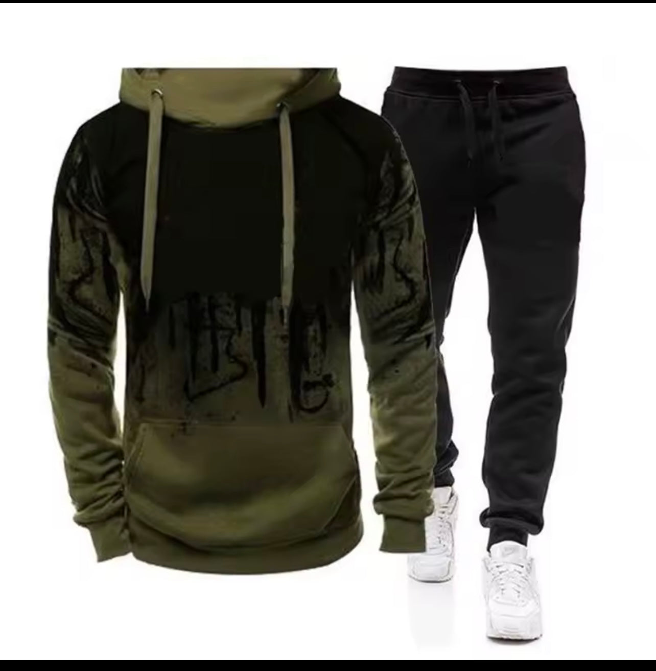 New Trendy Printed Hoodie Set for Men, Featuring a Large Size Hooded Sweatshirt Perfect for Autumn And Winter Casual Sports, Plus Size