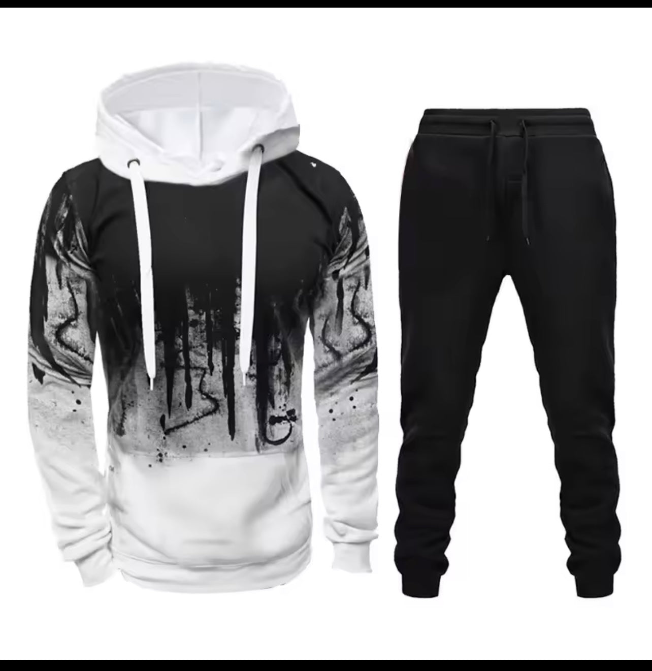 New Trendy Printed Hoodie Set for Men, Featuring a Large Size Hooded Sweatshirt Perfect for Autumn And Winter Casual Sports, Plus Size