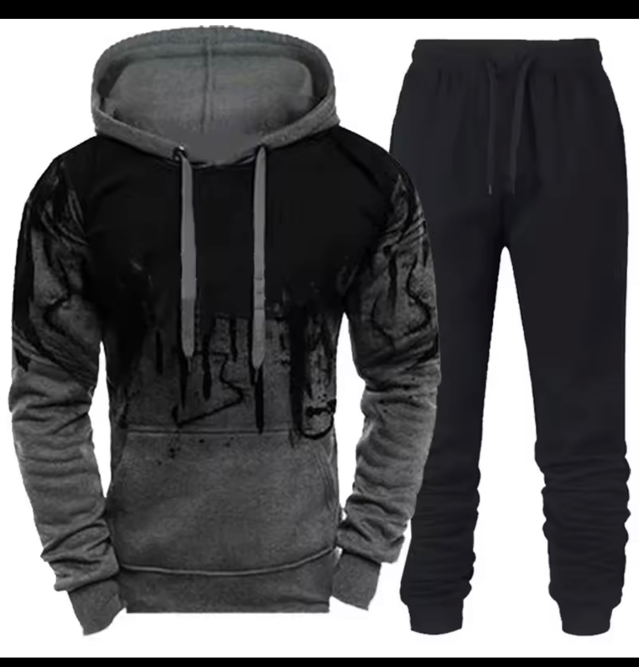 New Trendy Printed Hoodie Set for Men, Featuring a Large Size Hooded Sweatshirt Perfect for Autumn And Winter Casual Sports, Plus Size