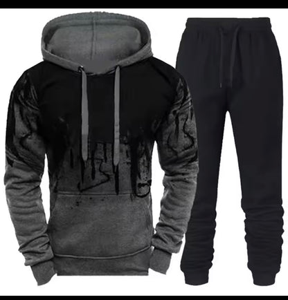 New Trendy Printed Hoodie Set for Men, Featuring a Large Size Hooded Sweatshirt Perfect for Autumn And Winter Casual Sports, Plus Size