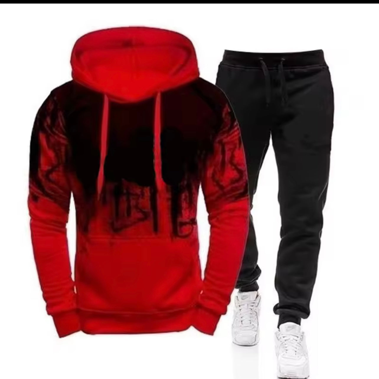 New Trendy Printed Hoodie Set for Men, Featuring a Large Size Hooded Sweatshirt Perfect for Autumn And Winter Casual Sports, Plus Size