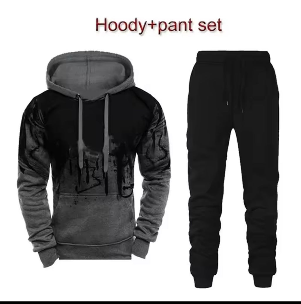 New Trendy Printed Hoodie Set for Men, Featuring a Large Size Hooded Sweatshirt Perfect for Autumn And Winter Casual Sports, Plus Size