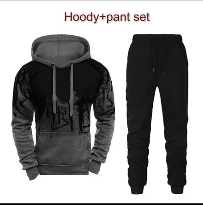 New Trendy Printed Hoodie Set for Men, Featuring a Large Size Hooded Sweatshirt Perfect for Autumn And Winter Casual Sports, Plus Size