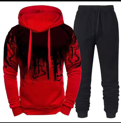 New Trendy Printed Hoodie Set for Men, Featuring a Large Size Hooded Sweatshirt Perfect for Autumn And Winter Casual Sports, Plus Size