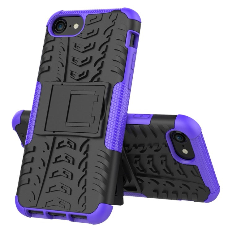For iPhone SE 2022 / SE 2020 Tire Texture Shockproof TPU+PC Protective Case with Holder