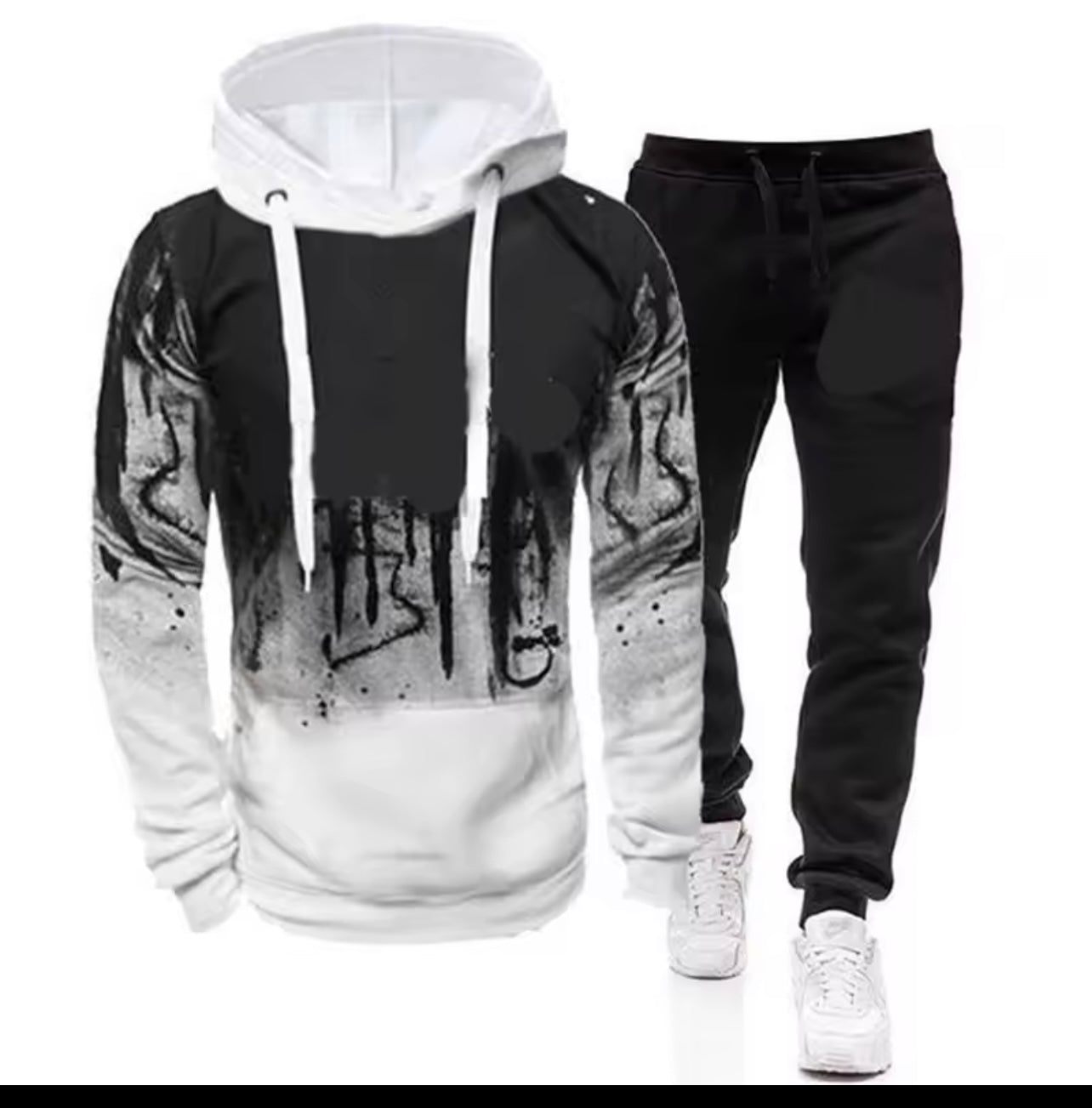 New Trendy Printed Hoodie Set for Men, Featuring a Large Size Hooded Sweatshirt Perfect for Autumn And Winter Casual Sports, Plus Size