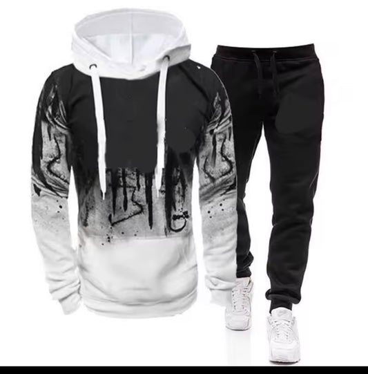 New Trendy Printed Hoodie Set for Men, Featuring a Large Size Hooded Sweatshirt Perfect for Autumn And Winter Casual Sports, Plus Size