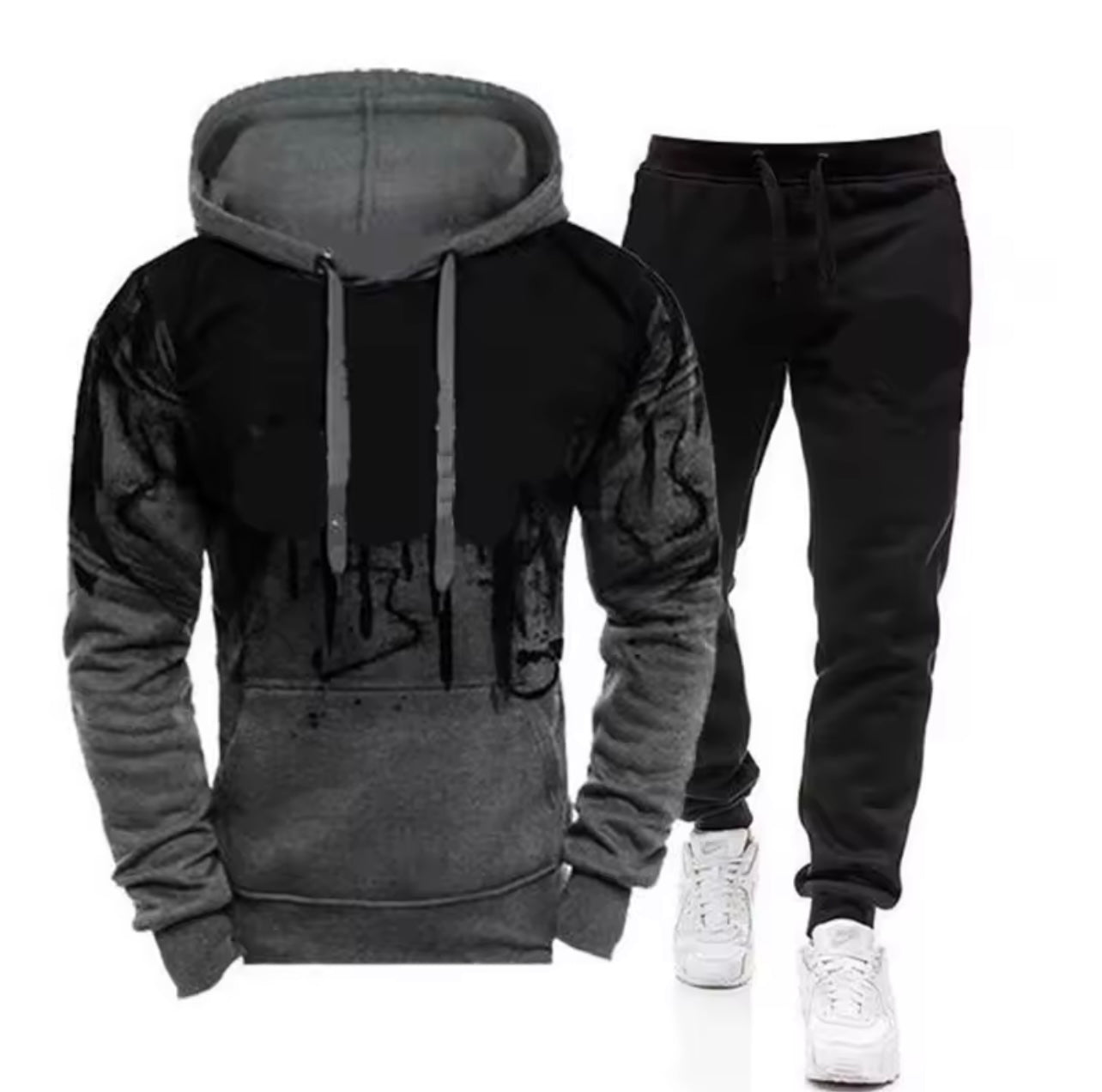 New Trendy Printed Hoodie Set for Men, Featuring a Large Size Hooded Sweatshirt Perfect for Autumn And Winter Casual Sports, Plus Size