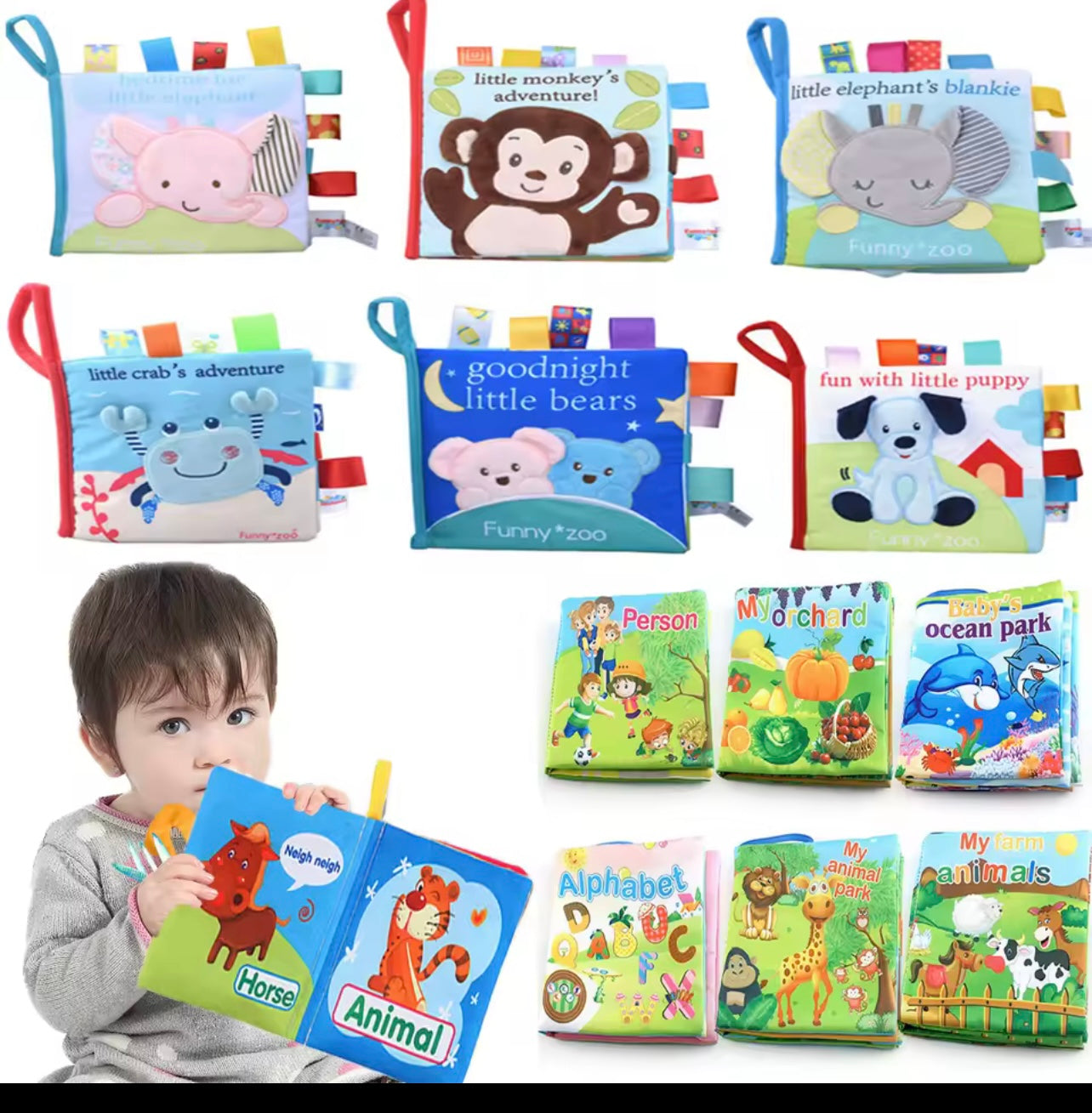 Cloth Books Toys for Newborns Animal Style Monkey Dog Cloth Books Baby Learning Educational Fabric Book Kids Sensory Infant Toys