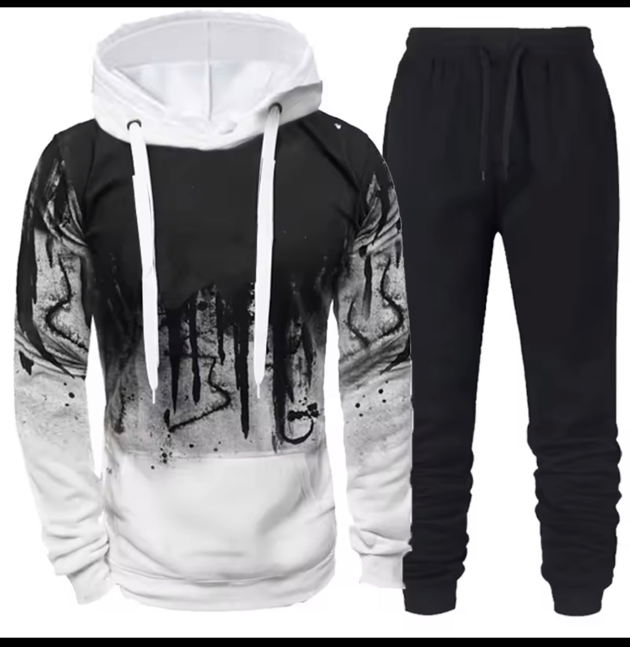 New Trendy Printed Hoodie Set for Men, Featuring a Large Size Hooded Sweatshirt Perfect for Autumn And Winter Casual Sports, Plus Size