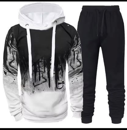 New Trendy Printed Hoodie Set for Men, Featuring a Large Size Hooded Sweatshirt Perfect for Autumn And Winter Casual Sports, Plus Size