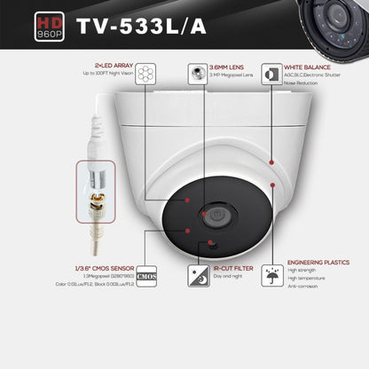 533A CE & RoHS Certificated Waterproof 3.6mm 3MP Lens AHD Camera with 2 IR LED Arrays, Support Night Vision & White Balance, 533A-L, 533A-H2, 533A-W