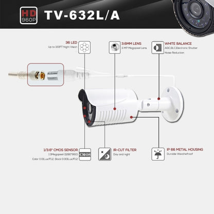 632A CE & RoHS Certificated Waterproof 3.6mm 3MP Lens AHD Camera with 36 IR LED, Support Night Vision & White Balance, 632A-L, 632A-H2, 632A-W