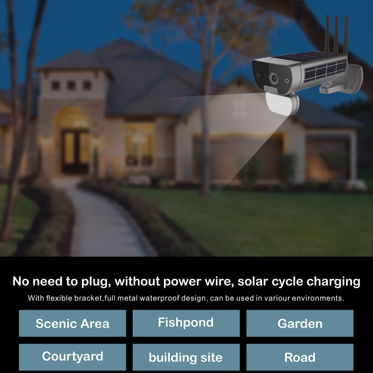 T8 1080P Full HD Solar Battery Ultra Low Power Sound Light Alarm Network Camera, Support Motion Detection, Night Vision, Two Way Audio, TF Card, T8