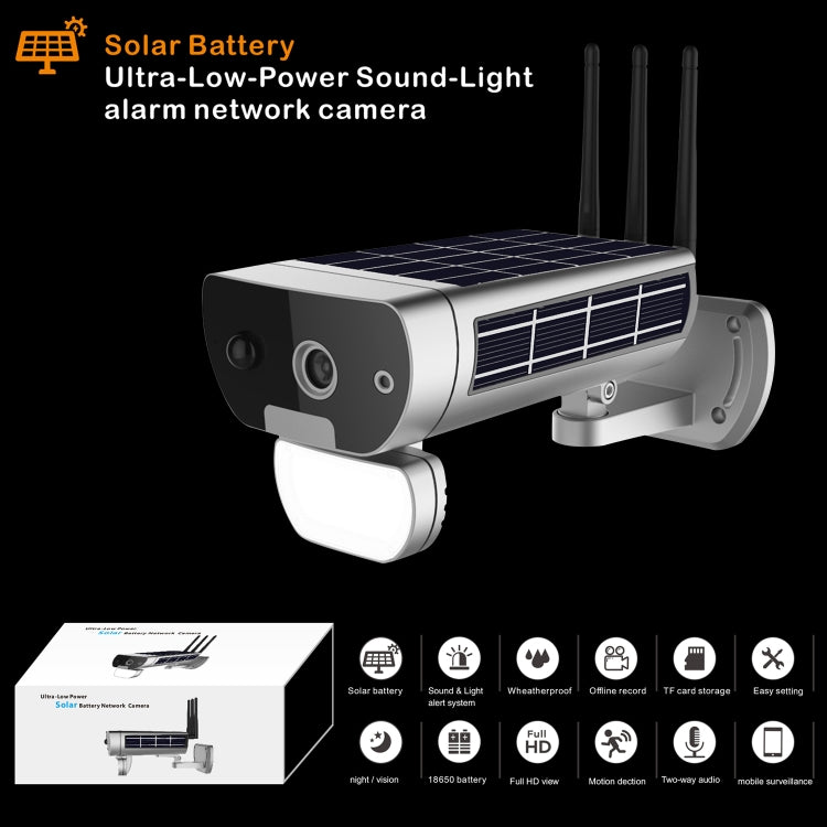 T8 1080P Full HD Solar Battery Ultra Low Power Sound Light Alarm Network Camera, Support Motion Detection, Night Vision, Two Way Audio, TF Card, T8