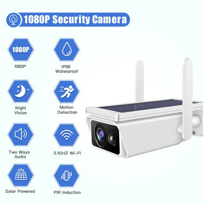 T13-2 1080P HD Solar Powered 2.4GHz WiFi Security Camera with Battery, Support Motion Detection, Night Vision, Two Way Audio, TF Card, T13-2 with Battery