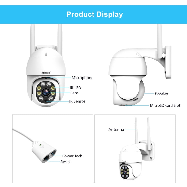 Sricam SP028 1080P HD Outdoor PTZ Camera, Support Two Way Audio / Motion Detection / Humanoid Detection / Color Night Vision / TF Card, US Plug, SP028 AU Plug, SP028 EU Plug, SP028 UK Plug, SP028 US Plug