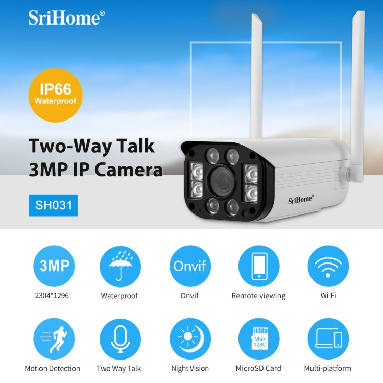 SriHome SH031 3.0 Million Pixels 1296P HD IP Camera, Support Two Way Talk / Motion Detection / Night Vision / TF Card, US Plug, SH031