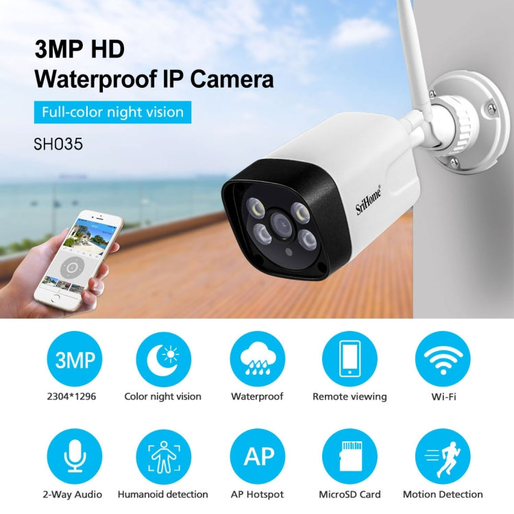 SriHome SH035 3.0 Million Pixels 1296P HD IP Camera, Support Two Way Audio / Motion Detection / Humanoid Detection / Full-color Night Vision / TF Card, AU Plug, SH035