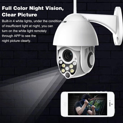 Wireless Surveillance Camera HD PTZ Home Security Outdoor IP66 Waterproof Network Dome Camera, Support Night Vision & Motion Detection & TF Card, US Plug, 2.0 MP