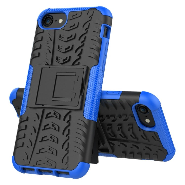 For iPhone SE 2022 / SE 2020 Tire Texture Shockproof TPU+PC Protective Case with Holder