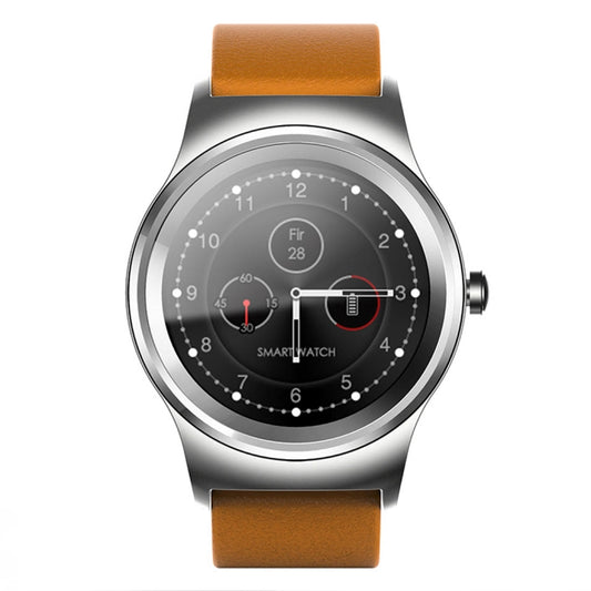 SMA-Round 1.28 inch Color Touch Screen Bluetooth Smart Watch, Waterproof, Support Voice Control / Heart Rate Monitor / Sleep Monitor / Bluetooth Camera, Compatible with Android and iOS System, SMA-Round/Orange Leather Strap, SMA-Round/Silver Leather Strap