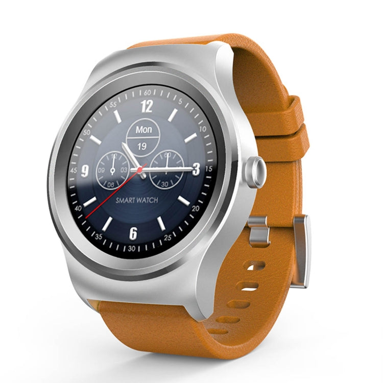 SMA-Round 1.28 inch Color Touch Screen Bluetooth Smart Watch, Waterproof, Support Voice Control / Heart Rate Monitor / Sleep Monitor / Bluetooth Camera, Compatible with Android and iOS System, SMA-Round/Orange Leather Strap, SMA-Round/Silver Leather Strap