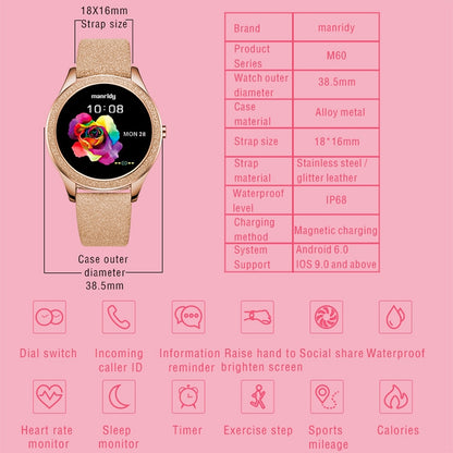 M6003 Stainless Steel Mesh Strap Fashion Smart Watch for Women, Support Heart Rate Monitoring & Pedometer & Sleep Monitoring & Calories