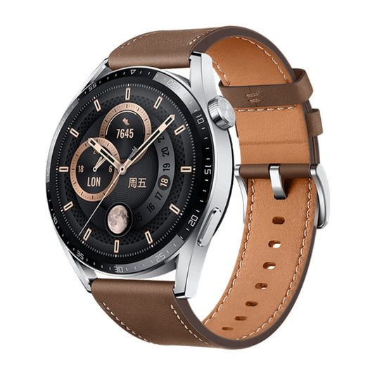 HUAWEI WATCH GT 3 Smart Watch 46mm Leather Wristband, 1.43 inch AMOLED Screen, Support Heart Rate Monitoring / GPS / 14-days Battery Life / NFC, GT 3 46mm Coffee, GT 3 46mm Blue