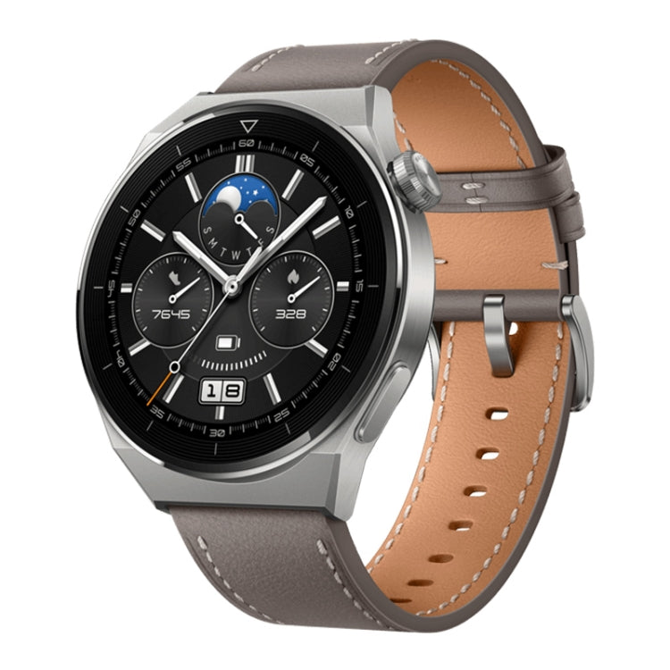 HUAWEI WATCH GT 3 Pro Titanium Smart Watch 46mm Genuine Leather Wristband, 1.43 inch AMOLED Screen, Support ECG / GPS / 14-days Battery Life, 46mm Rubber Wristband, 46mm Genuine Leather Wristband