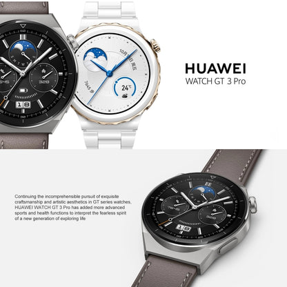 HUAWEI WATCH GT 3 Pro Titanium Smart Watch 46mm Genuine Leather Wristband, 1.43 inch AMOLED Screen, Support ECG / GPS / 14-days Battery Life, 46mm Rubber Wristband, 46mm Genuine Leather Wristband