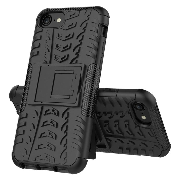 For iPhone SE 2022 / SE 2020 Tire Texture Shockproof TPU+PC Protective Case with Holder