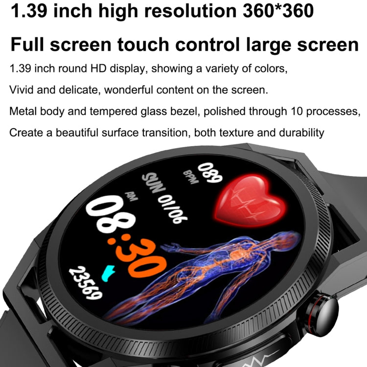 ET310 1.39 inch IPS Screen IP67 Waterproof Silicone Band Smart Watch, Support Body Temperature Monitoring / ECG, ET310