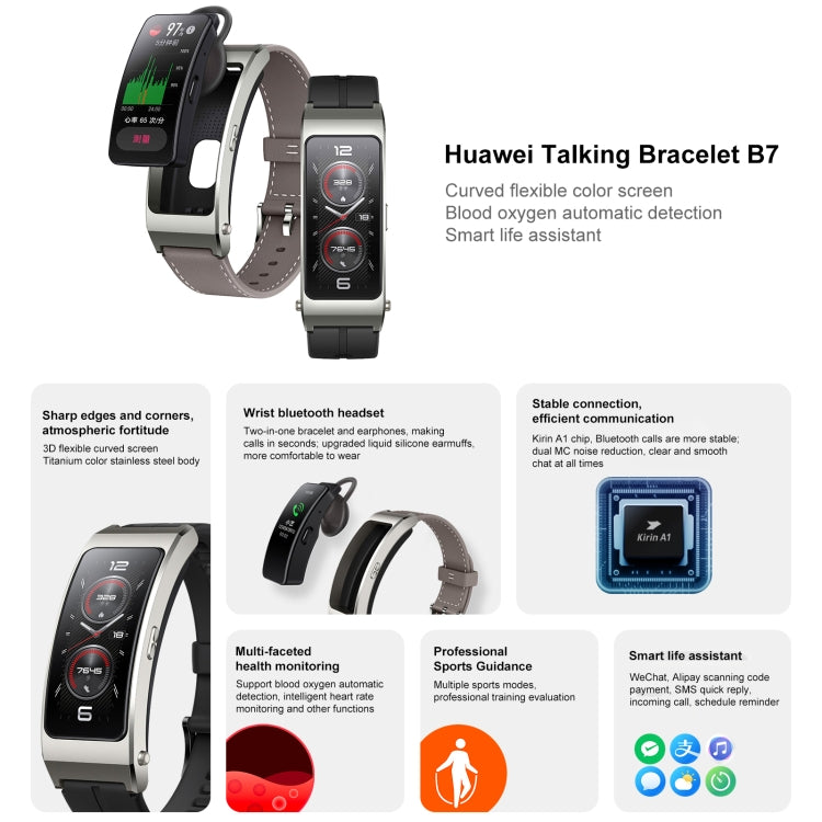 Original Huawei TalkBand B7 Smart Bracelet, 1.53 inch Screen, Support Bluetooth Call / Heart Rate / Blood Oxygen / Sleep Monitoring