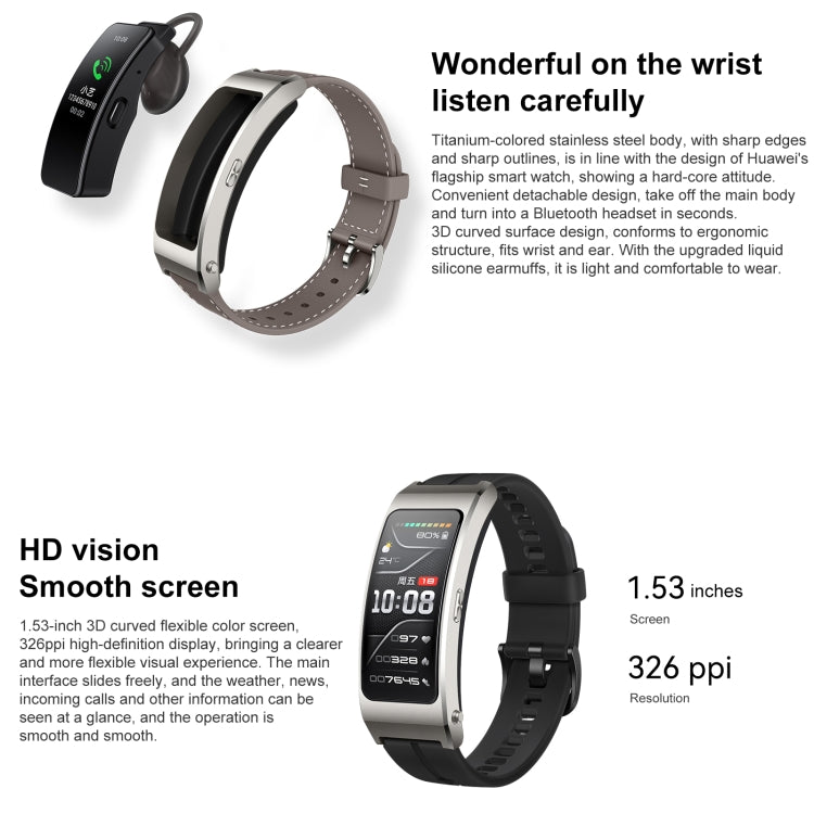 Original Huawei TalkBand B7 Smart Bracelet, 1.53 inch Screen, Support Bluetooth Call / Heart Rate / Blood Oxygen / Sleep Monitoring