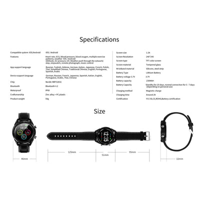 DT28 1.54inch IP68 Waterproof Silicone Strap Smartwatch Bluetooth 4.2, Support Incoming Call Reminder / Blood Pressure Monitoring / Watch Payment