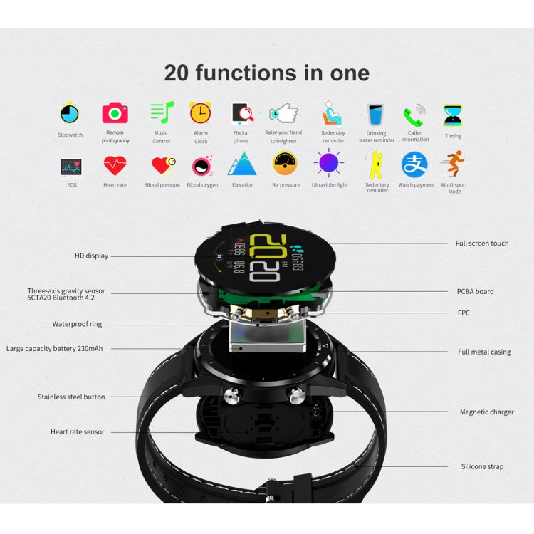 DT28 1.54inch IP68 Waterproof Silicone Strap Smartwatch Bluetooth 4.2, Support Incoming Call Reminder / Blood Pressure Monitoring / Watch Payment