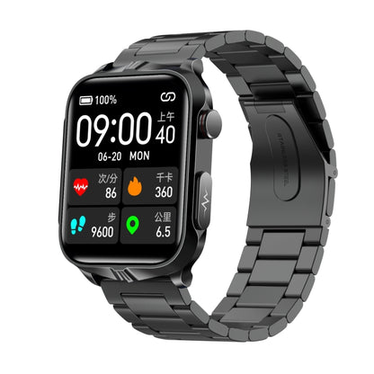 TK11P 1.83 inch IPS Screen IP68 Waterproof Steel Band Smart Watch, Support Stress Monitoring / ECG, Steel Band (Black)