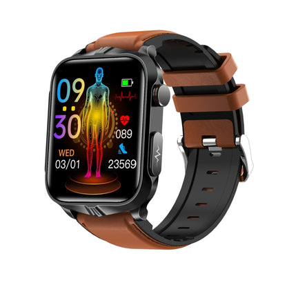 TK11P 1.83 inch IPS Screen IP68 Waterproof Leather Band Smart Watch, Support Stress Monitoring / ECG, Leather Band (Black), Leather Band (Brown)