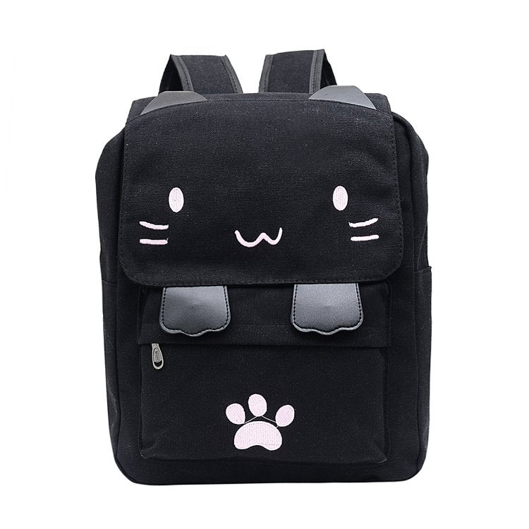Cat Shape Leisure Fashion Canvas Double Shoulders Bag Backpack, Q18817