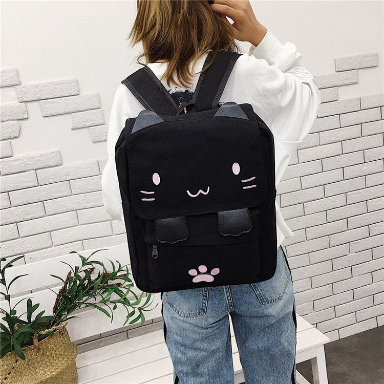 Cat Shape Leisure Fashion Canvas Double Shoulders Bag Backpack, Q18817