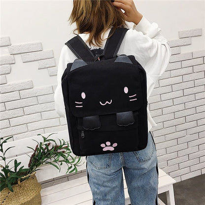 Cat Shape Leisure Fashion Canvas Double Shoulders Bag Backpack, Q18817