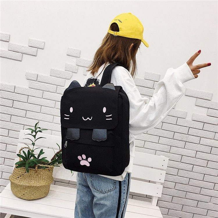 Cat Shape Leisure Fashion Canvas Double Shoulders Bag Backpack, Q18817