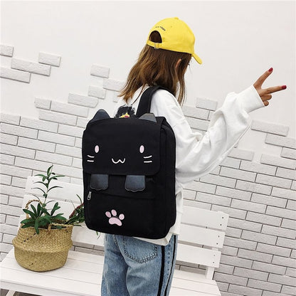Cat Shape Leisure Fashion Canvas Double Shoulders Bag Backpack, Q18817