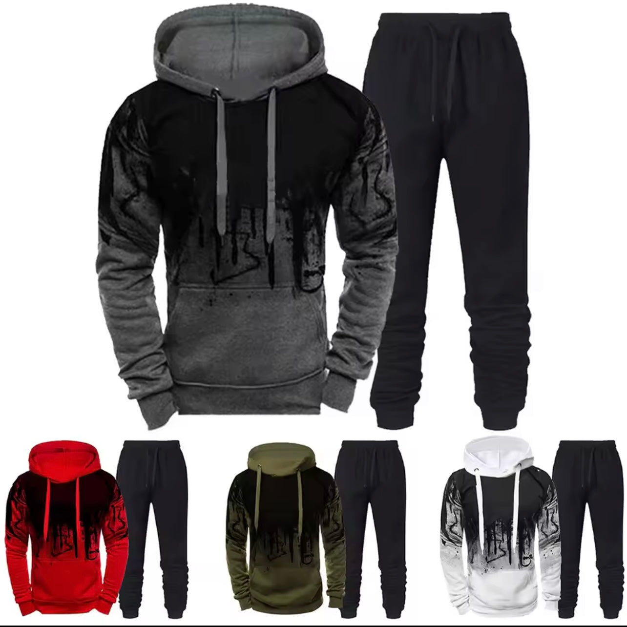 New Trendy Printed Hoodie Set for Men, Featuring a Large Size Hooded Sweatshirt Perfect for Autumn And Winter Casual Sports, Plus Size