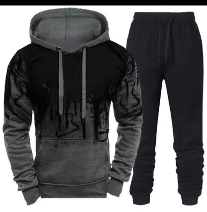 New Trendy Printed Hoodie Set for Men, Featuring a Large Size Hooded Sweatshirt Perfect for Autumn And Winter Casual Sports, Plus Size