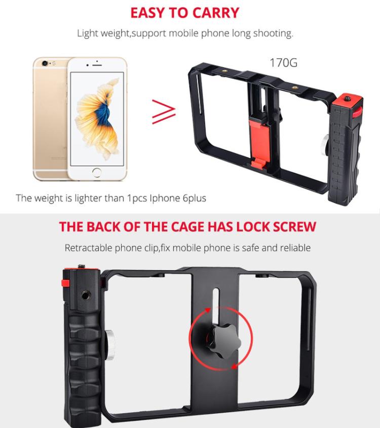 YLG0901B Vlogging Live Broadcast Smartphone Plastic Cage Video Rig Filmmaking Recording Handle Stabilizer Bracket for iPhone, Galaxy, Huawei, Xiaomi, HTC, LG, Google, and Other Smartphones, YLG0901B